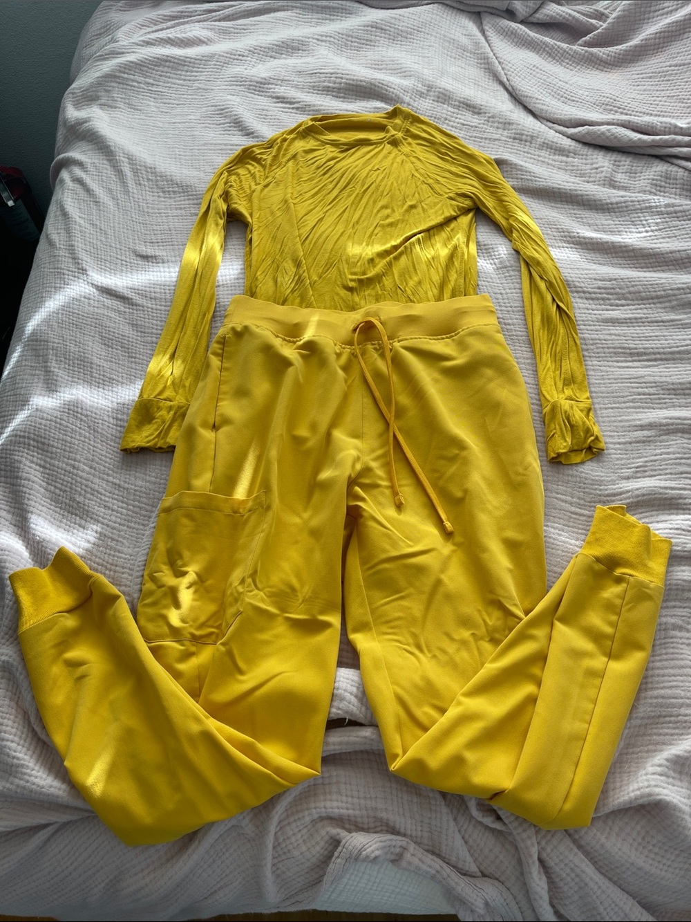 Yellow scrubs set Drawstring Jogger Pants and long sleeve top